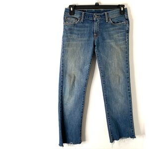 Lucky Brand Sundown Straight Dungarees Jeans Raw Hem Two Tone Jeans